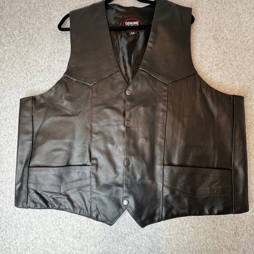 Genuine Leather Vest Echtes Leder  Black Classic Style Motorcycle Biker Size 50‎